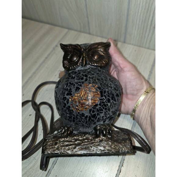 Vtg Tiffany Style Glass Owl Nightlight Mosaic Stained Crackle Table Lamp Decor - Picture 8 of 8